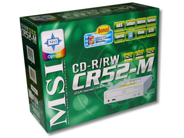 Quemador de CDs MSI, Interno, Velocidades Graba/Regraba/Lee : 52x/32x/52x.