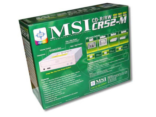 Quemador de CDs MSI, Interno, Velocidades Graba/Regraba/Lee : 52x/32x/52x.
