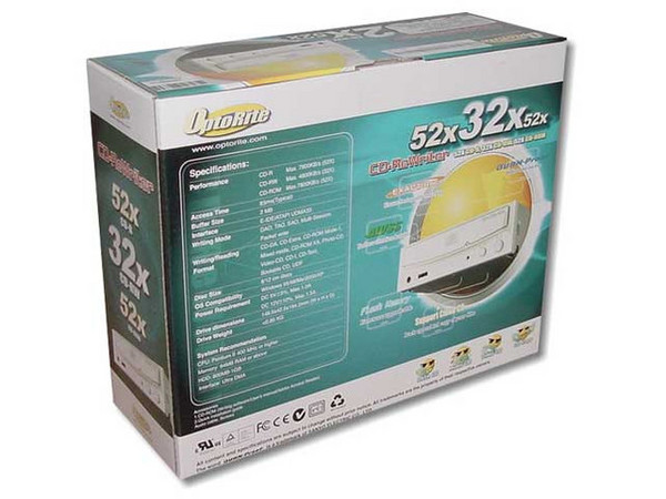 Quemador de CDs Optorite, Interno, Velocidades Graba/Regraba/Lee : 52x/32x/52x.