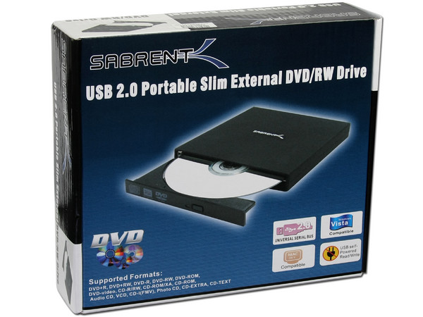 Quemador Sabrent Externo Slim USB 2.0:
no necesita cable de alimentación,
DVD+RW: Graba/Regraba/Lee: 8x/4x/8x,
CD-RW: Graba/Regraba/Lee: 24x/16x/24x.