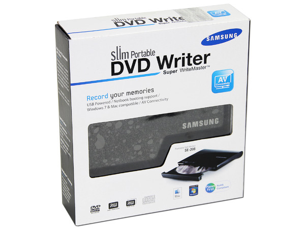 Quemador Externo Slim Samsung Super WriteMaster, USB,
no necesita cable de alimentación,
DVD+RW: Graba/Regraba/Lee: 8x/8x/8x,
DVD+R DL: Graba 6X, DVD-R DL: Graba 6X,
DVD-RW: Graba/Regraba/Lee: 8x/6x/8x,
CD-RW: Graba/Regraba/Lee: 24x/24x/2