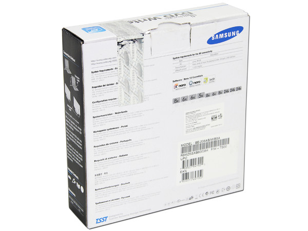Quemador Externo Slim Samsung Super WriteMaster, USB,
no necesita cable de alimentación,
DVD+RW: Graba/Regraba/Lee: 8x/8x/8x,
DVD+R DL: Graba 6X, DVD-R DL: Graba 6X,
DVD-RW: Graba/Regraba/Lee: 8x/6x/8x,
CD-RW: Graba/Regraba/Lee: 24x/24x/2