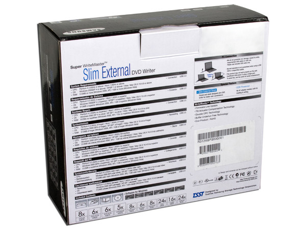 Quemador Samsung Externo Slim USB 2.0:
no necesita cable de alimentación,
DVD+RW: Graba/Regraba/Lee: 8x/8x/8x,
DVD+R DL: Graba 6X, DVD-R DL: Graba 6X,
DVD-RW: Graba/Regraba/Lee: 8x/6x/8x,
CD-RW: Graba/Regraba/Lee: 24x/16x/24x.