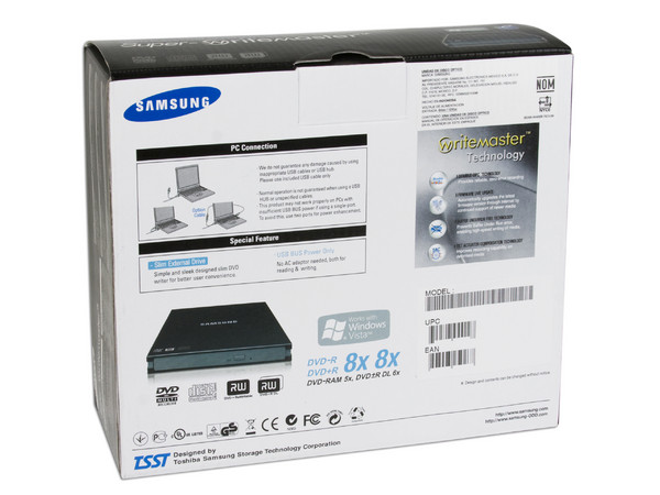 Quemador Samsung Externo Slim USB 2.0:
no necesita cable de alimentación,
DVD+RW: Graba/Regraba/Lee: 8x/8x/8x,
DVD+R DL: Graba 6X, DVD-R DL: Graba 6X,
DVD-RW: Graba/Regraba/Lee: 8x/6x/8x,
CD-RW: Graba/Regraba/Lee: 24x/4x/24x.