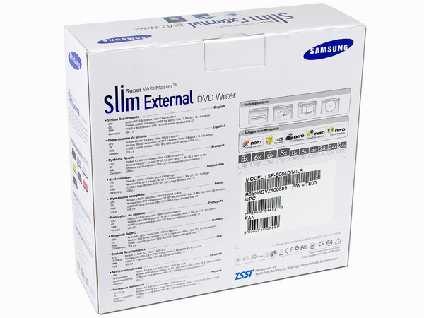 Quemador Samsung Externo Slim USB 2.0, Azul:
no necesita cable de alimentación,
DVD+RW: Graba/Regraba/Lee: 8x/8x/8x,
DVD+R DL: Graba 6X, DVD-R DL: Graba 6X,
DVD-RW: Graba/Regraba/Lee: 8x/6x/8x,
CD-RW: Graba/Regraba/Lee: 24x/24x/24