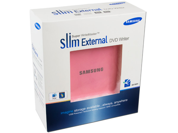 Quemador Samsung Externo Slim USB 2.0, Rosa:
no necesita cable de alimentación,
DVD+RW: Graba/Regraba/Lee: 8x/8x/8x,
DVD+R DL: Graba 6X, DVD-R DL: Graba 6X,
DVD-RW: Graba/Regraba/Lee: 8x/6x/8x,
CD-RW: Graba/Regraba/Lee: 24x/24x/24