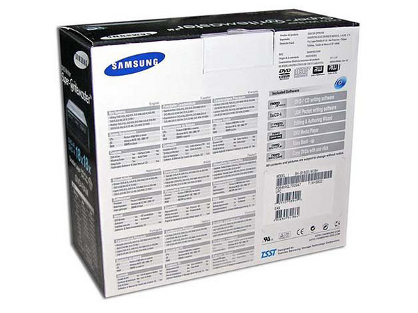 Quemador Samsung, Multiformato Color Negro:
DVD+RW: Graba/Regraba/Lee: 18x/8x/12x,
DVD+R DL: 8x, DVD-R DL: 8x, DVD-RAM: 12x,
DVD-RW: Graba/Regraba/Lee: 18x/6x/12x,
CD-RW: Graba/Regraba/Lee: 48x/32x/40x