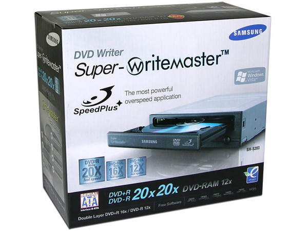 Quemador Samsung, Color Negro, Serial ATA:
DVD+RW: Graba/Regraba/Lee: 20x/8x/16x,
DVD+R DL: 16x, DVD-R DL: 12x, DVD-RAM: 12x,
DVD-RW: Graba/Regraba/Lee: 20x/6x/16x,
CD-RW: Graba/Regraba/Lee: 48x/32x/40x