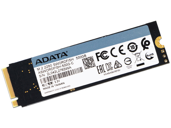 Unidad de Estado Sólido ADATA SWORDFISH de 500GB, M.2 NVMe PCIe.