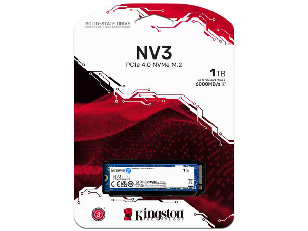 Unidad de Estado Sólido Kingston NV3 de 1TB, Velocidad de Lectura de 6000MB/s, Velocidad de Escritura de 4000MB/s, M.2 NVMe PCIe 4.0.
