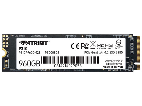 Unidad de Estado Sólido Patriot P310 de 960GB, M.2 NVMe PCIe.