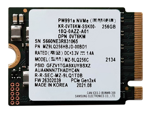 Unidad de Estado Sólido Samsung PM991a de 256GB, M.2 NVMe PCIe 3.0., 2230 M Key, 22 x 30mm. Bulk, sin empaque.