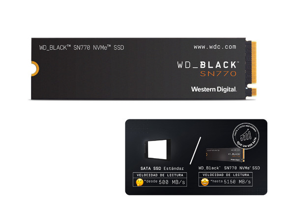 Unidad de Estado Sólido Western Digital WD_Black SN770 de 2TB, M.2 NVMe PCIe 4.0.