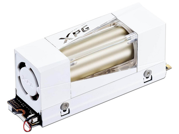 Unidad de Estado Sólido XPG Mars 980 Storm de 1TB, M.2 NVMe PCIe 5.0, Velocidad de 14 000 Mbps, Con Ventilador Turbo integrado, Color Blanco y Dorado.
