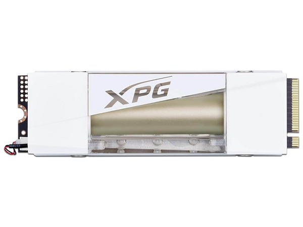 Unidad de Estado Sólido XPG Mars 980 Storm de 1TB, M.2 NVMe PCIe 5.0, Velocidad de 14 000 Mbps, Con Ventilador Turbo integrado, Color Blanco y Dorado.