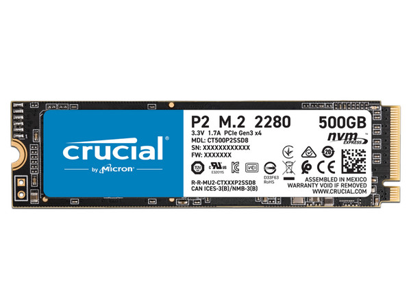 Unidad de Estado Sólido Crucial de 500GB, M.2 NVMe PCIe.