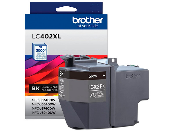 Cartucho Brother Negro LC402XLBK, Hasta 3000 Páginas, Compatible con MFCJ6940DW, MFC-J6540DW, MFC-J6940DW.