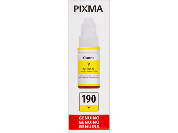 Botella de Tinta Amarilla Canon GI-190 Y, Modelo: 0670C001AB.