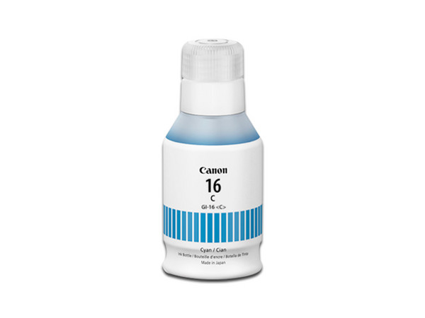 Botella de tinta Canon, GI-16, 132ml, aproximadamente 9000 páginas, compatible con PIXMA GX6010, PIXMA GX7010. Color Cian.