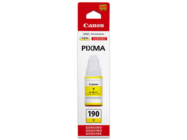 Botella de Tinta Canon color Amarillo, para Impresoras Pixma. Modelo: GI-190Y.