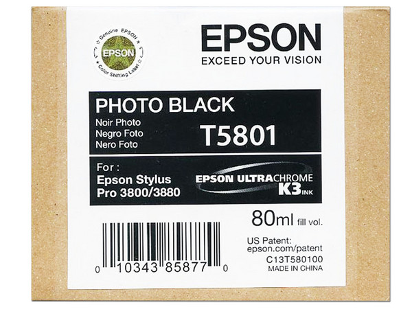 Cartucho Epson Negro Fotográfico UltraChrome K3, Modelo: T5801.