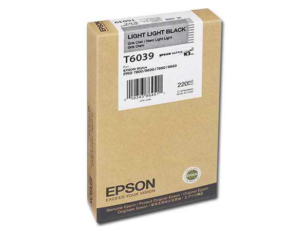 Cartucho de Tinta Epson UltraChrome K3 Negro  Claro, Modelo: T603900, 220 ml.