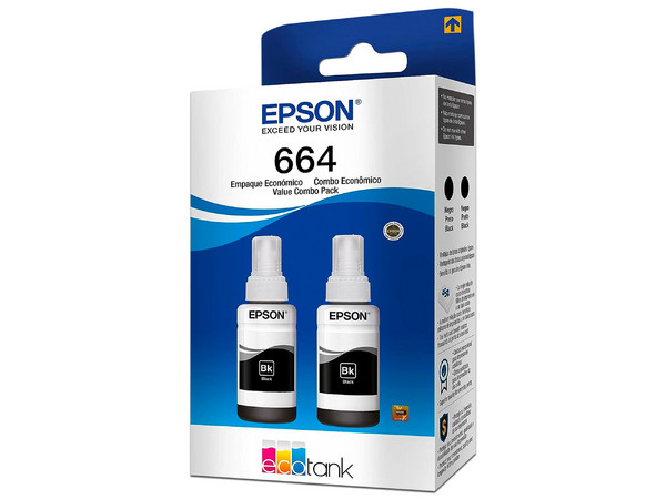 Paquete de 2 Tintas Epson T664. Color Negro