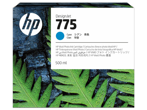 Cartucho de tinta HP LF 775, 500ml. Color Cian.
