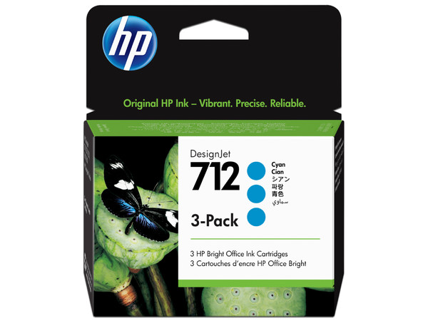 Pack de 3 cartuchos de tinta HP DesignJet 712 Cian Original (3ED77A).