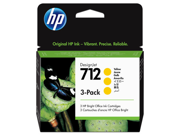 Pack de 3 cartuchos de tinta HP DesignJet 712 Amarillo Original (3ED79A).