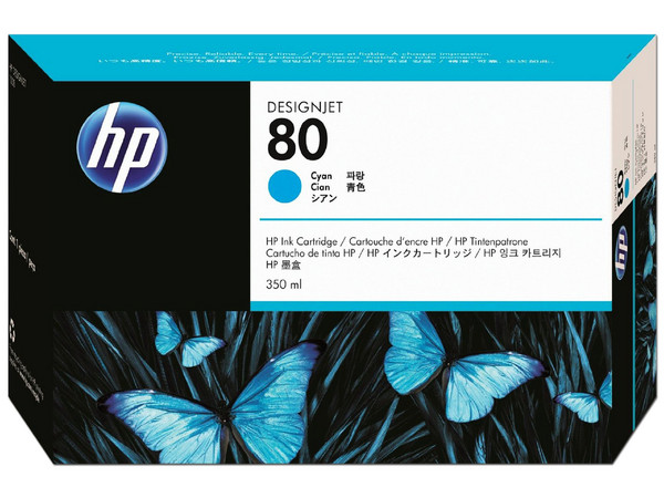 Cartucho de Tinta HP 80 cian, 350 ml, Modelo: C4846A.
