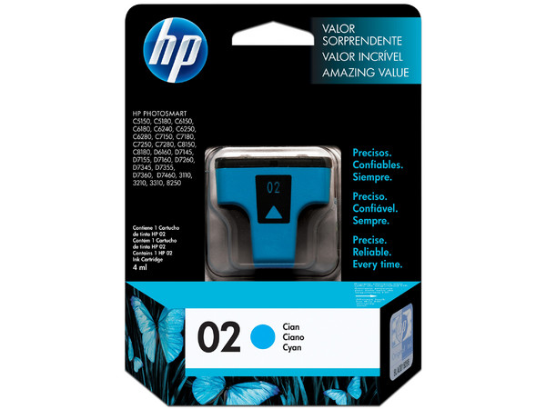 Cartucho de tinta HP 02 Cian Original (C8771WL).