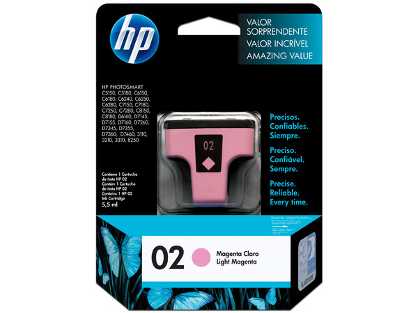Cartucho de tinta HP 02 Magenta Claro Original (C8775WL).