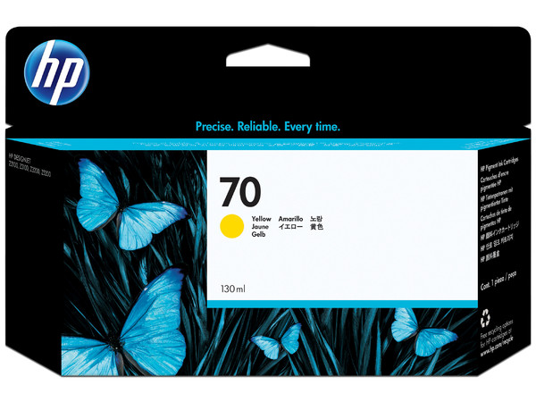 Cartucho de Tinta HP 70 Amarillo, Modelo: C9454A, 130 ml.