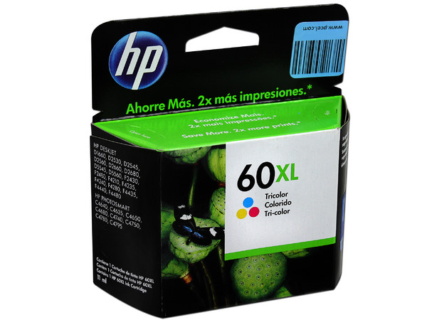 Cartucho de Tinta HP 60XL TriColor, Modelo: CC644WL.