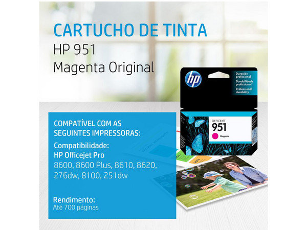 Cartucho de tinta HP 951 Magenta Original (CN051AL).