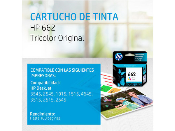 Cartucho de tinta HP 662 Tricolor Original (CZ104AL).