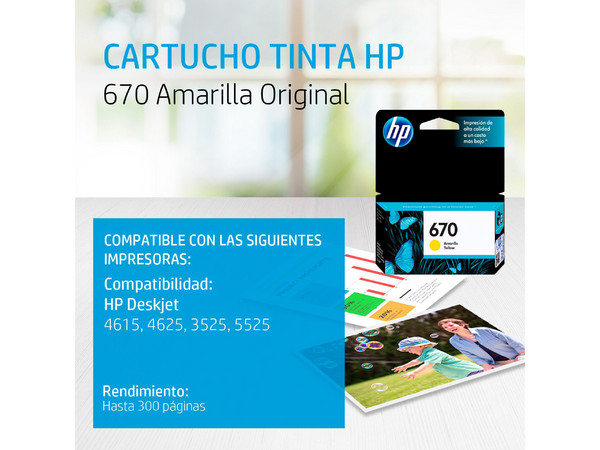 Cartucho de tinta HP 670 Amarillo Original (CZ116AL).