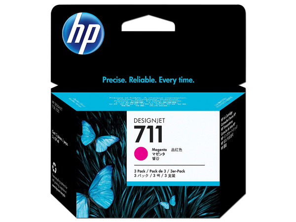 Pack de ahorro de 3 cartuchos de tinta HP 711, Magenta, Modelo: CZ135A.
