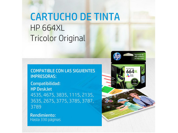 Kit de 2 cartuchos de tinta HP 664 Negro XL y 664 Tricolor estándar (No XL).