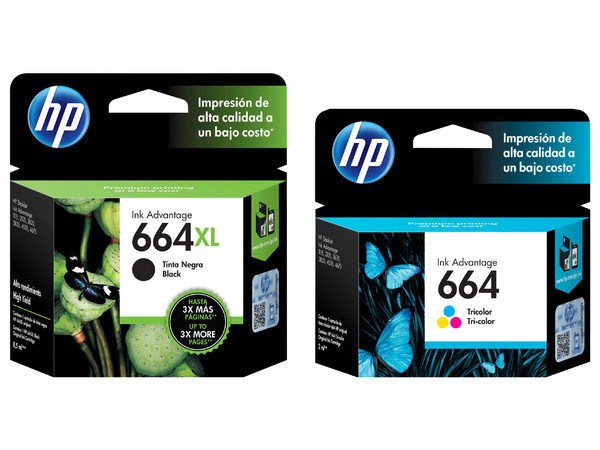 Kit de 2 cartuchos de tinta HP 664 Negro XL y 664 Tricolor estándar (No XL).