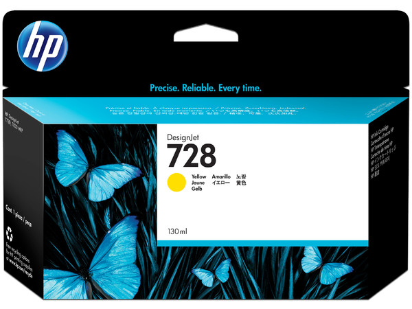Cartucho de Tinta HP 728 Amarillo, Modelo: F9J65A, 130 ml.