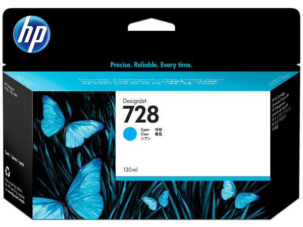 Cartucho de Tinta HP 728 Cian, Modelo: F9J67A, 130 ml.