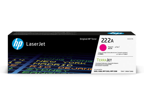 Cartucho HP 222A W2223A, Tinta Magenta, Hasta 1200 Páginas, Compatibilidad LaserJet Pro 3203/3288.