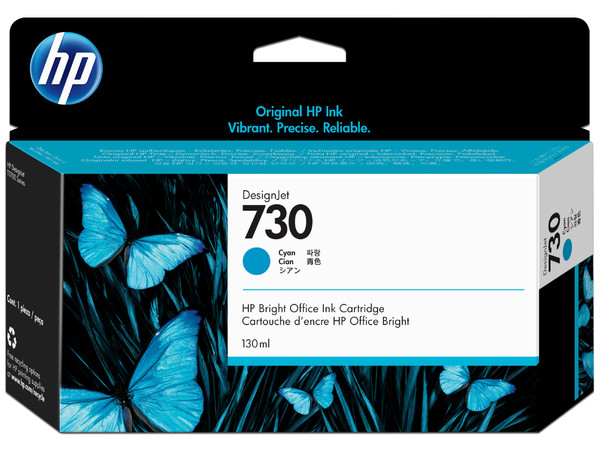 Cartucho HP 730-ML cian, Modelo: P2V62A.