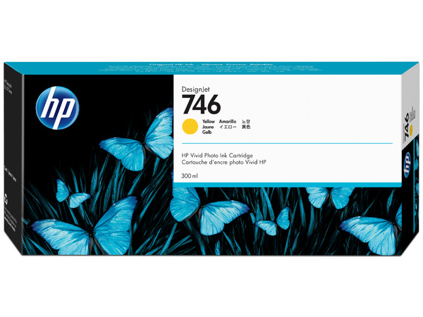 Cartucho de tinta HP DesingJet 746 color amarillo, modelo: P2V79A.
