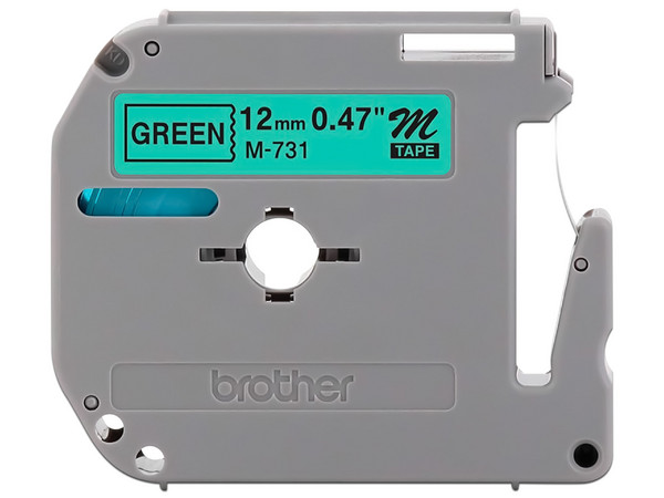 Cinta Brother M731 Negro sobre Verde, 12mm x 8m.