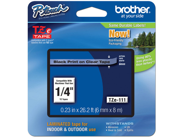 Cinta de impresión Laminada Brother, Negro sobre Transparente, Modelo: TZE111.