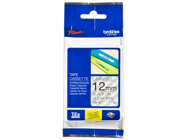 Cinta Brother TZE131, negro en transparente para impresora GL-100, PT-1000, PT-1000BM, PT-1010, PT-1010B, PT-1010NB.