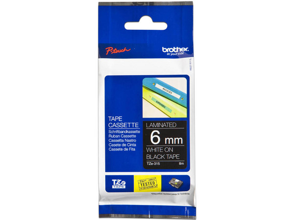 Cinta laminada Brother Blanco sobre Negro, Modelo TZE315